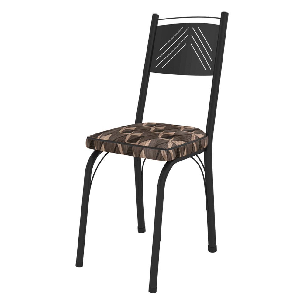 Kit 8 Cadeiras de Cozinha Virginia Estampado Mosaico Palha Pés de Ferro Preto - Pallazio