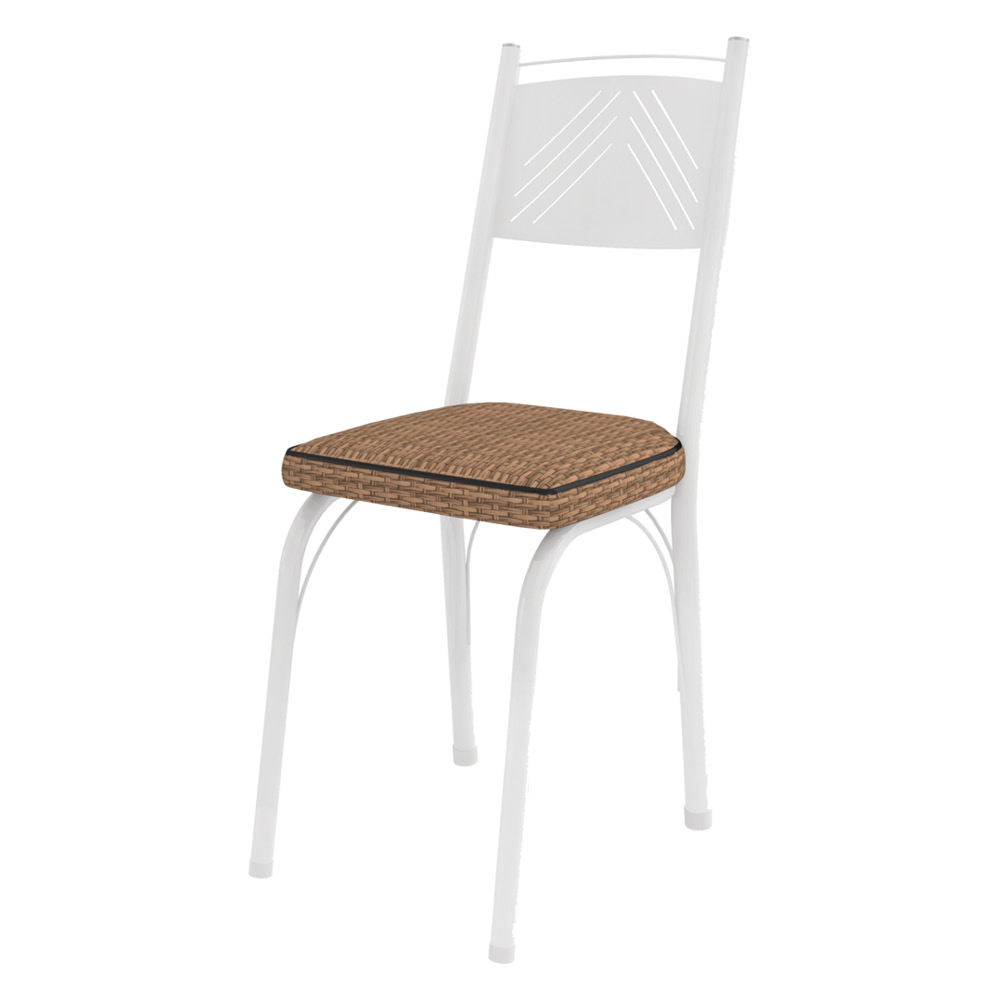 Kit 8 Cadeiras de Cozinha Virginia Estampado Rattan Bege Pés de Ferro Branco - Pallazio
