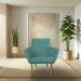 Kit 8 Poltronas Decorativa Leticia Suede Azul Turquesa Pés Palito Castanho - Pallazio