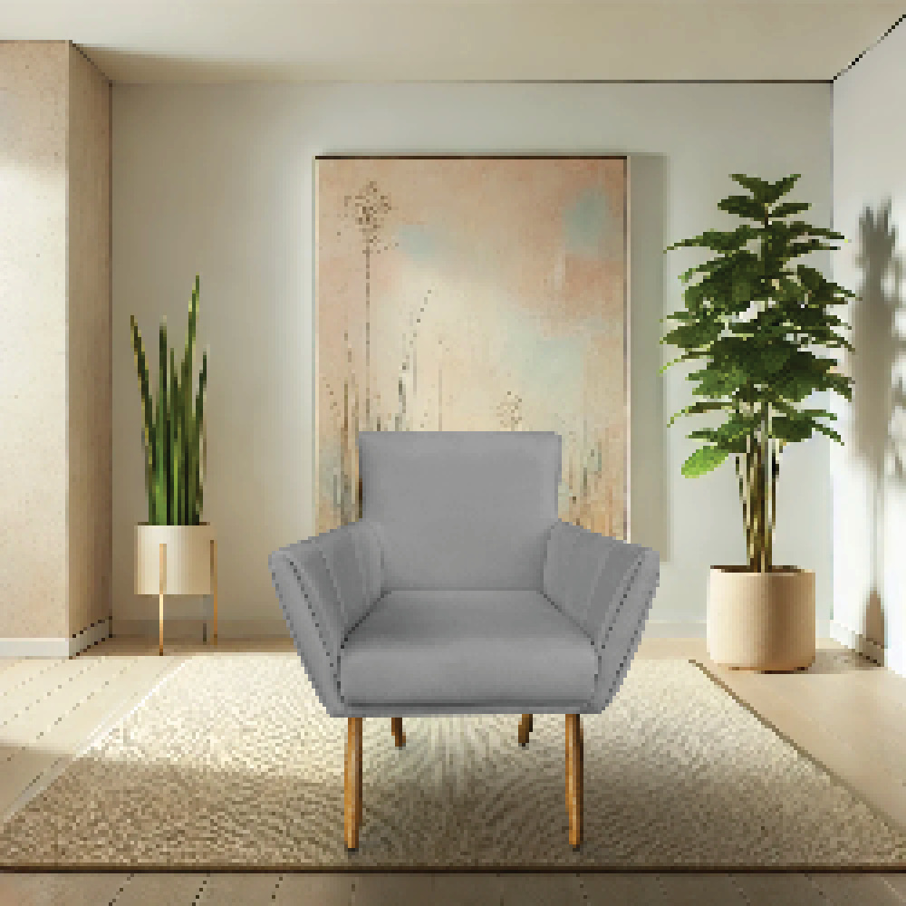 Kit 8 Poltronas Decorativa Leticia Suede Grafite Pés Palito Castanho - Pallazio