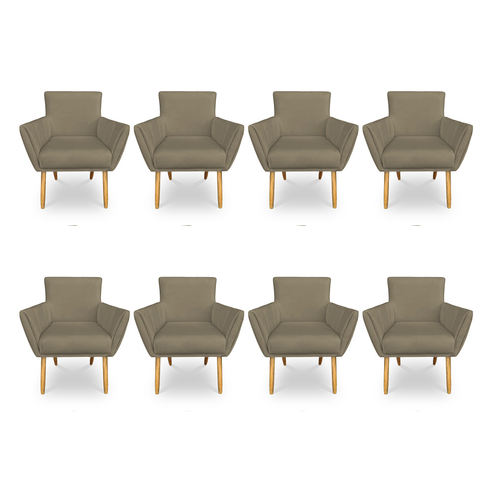 Kit 8 Poltronas Decorativa Leticia Suede Marrom Rato Pés Palito Castanho - Pallazio