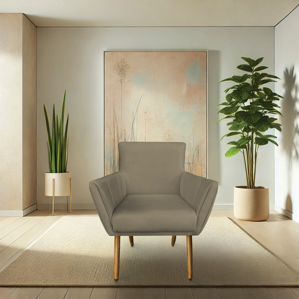 Kit 8 Poltronas Decorativa Leticia Suede Marrom Rato Pés Palito Castanho - Pallazio