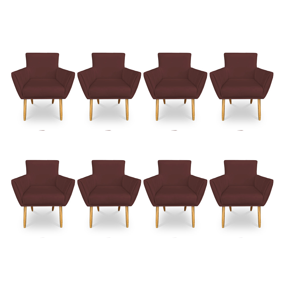 Kit 8 Poltronas Decorativa Leticia Suede Marsala Pés Palito Castanho - Pallazio
