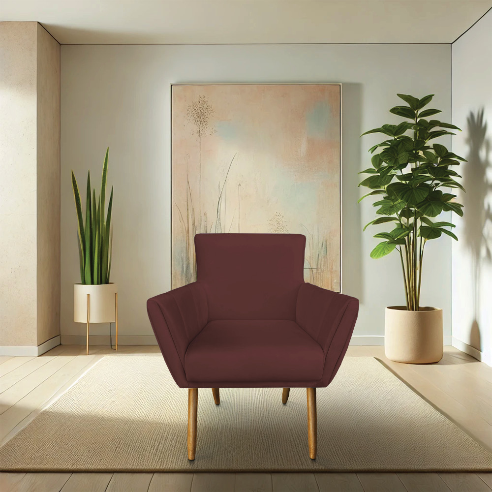 Kit 8 Poltronas Decorativa Leticia Suede Marsala Pés Palito Castanho - Pallazio