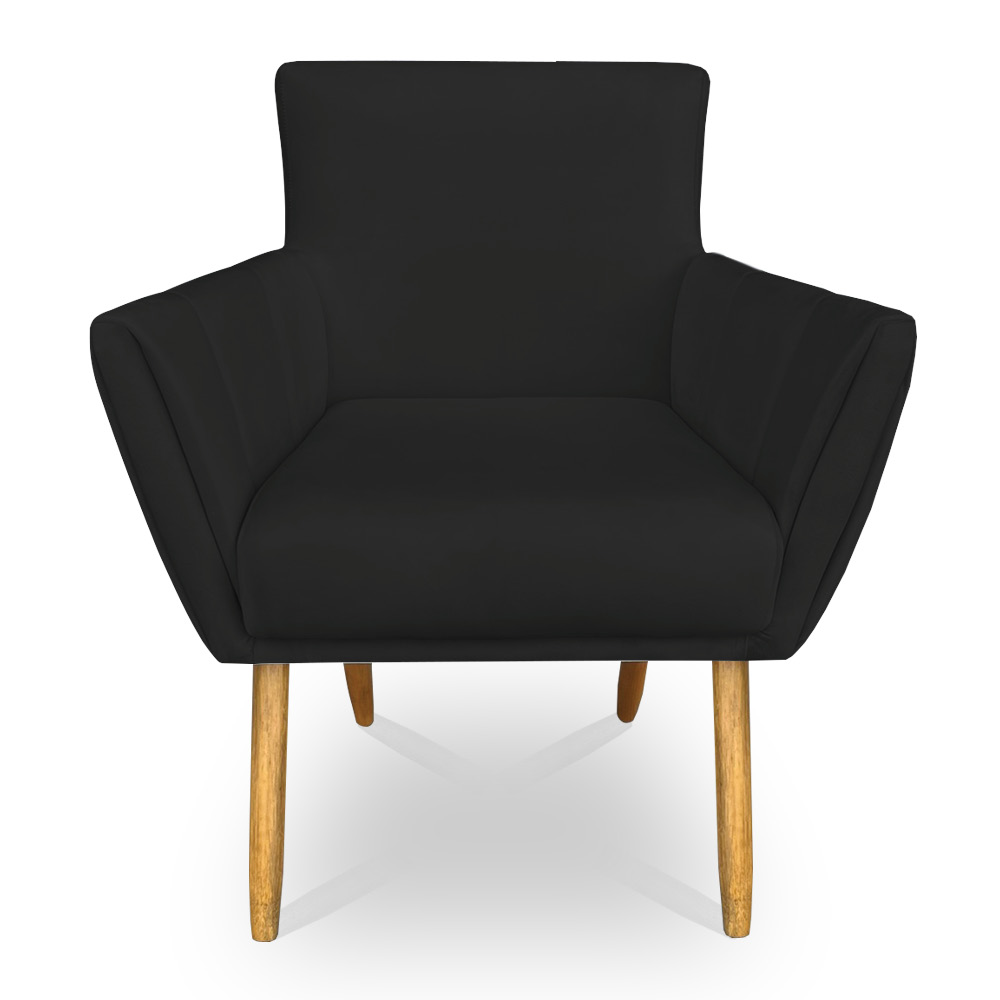 Kit 8 Poltronas Decorativa Leticia Suede Preto Pés Palito Castanho - Pallazio