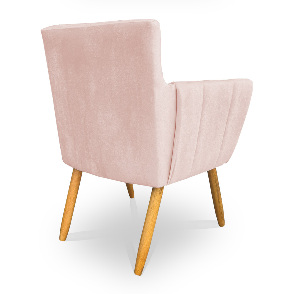 Kit 8 Poltronas Decorativa Leticia Suede Rosa Bebê Pés Palito Castanho - Pallazio