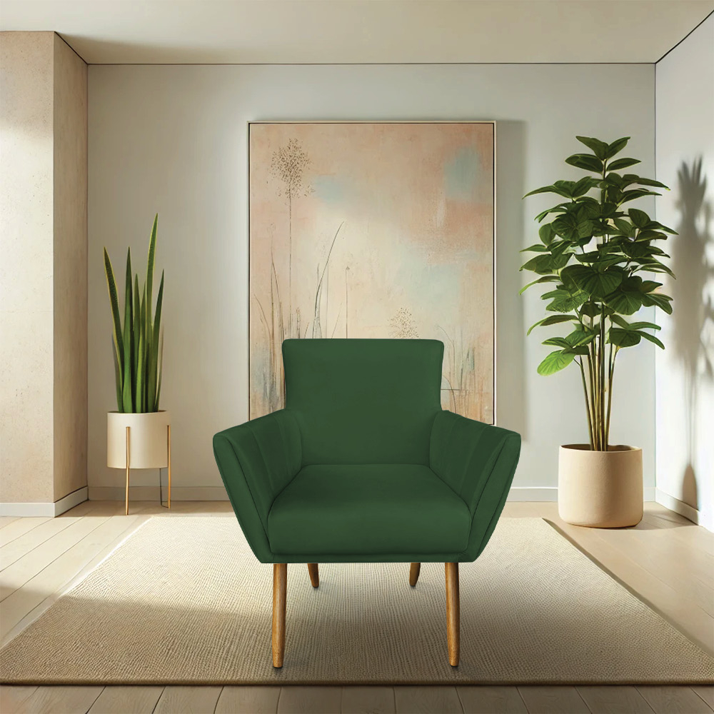 Kit 8 Poltronas Decorativa Leticia Suede Verde Pés Palito Castanho - Pallazio