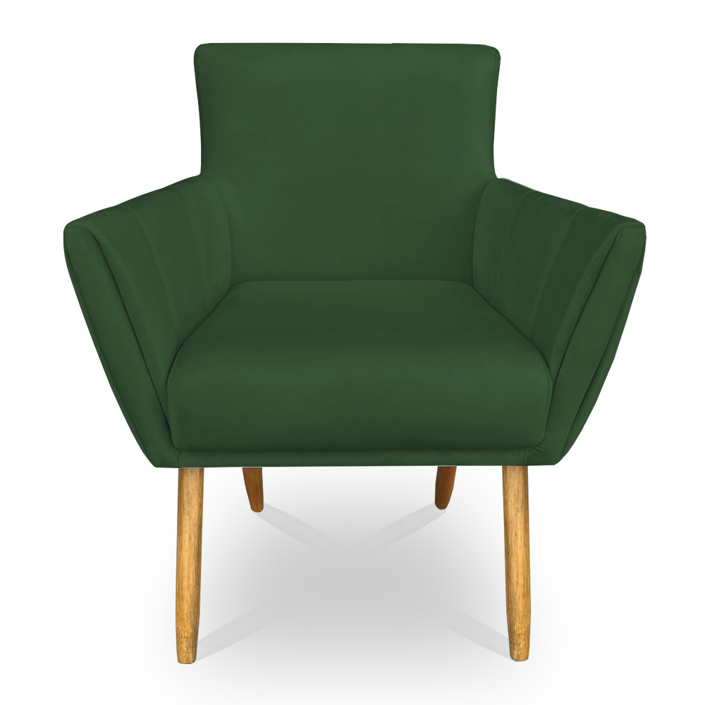 Kit 8 Poltronas Decorativa Leticia Suede Verde Pés Palito Castanho - Pallazio