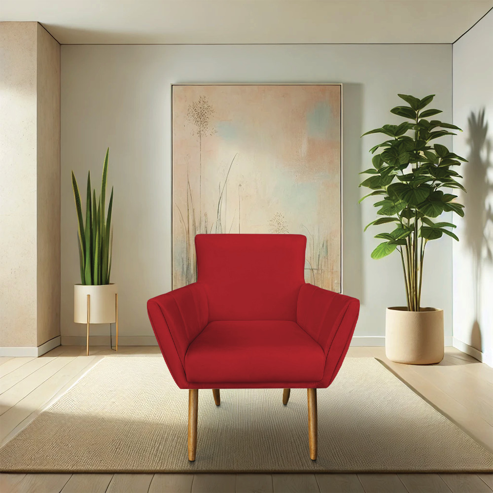 Kit 8 Poltronas Decorativa Leticia Suede Vermelho Pés Palito Castanho - Pallazio