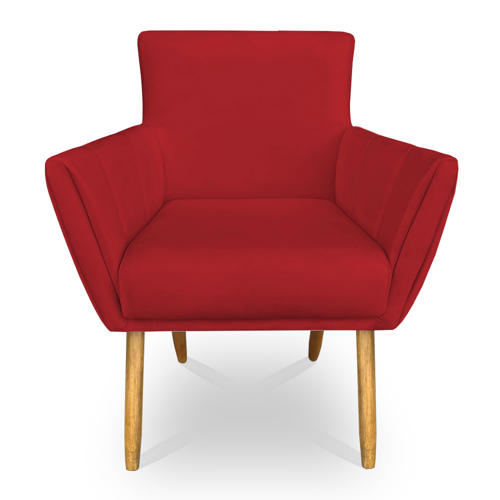Kit 8 Poltronas Decorativa Leticia Suede Vermelho Pés Palito Castanho - Pallazio
