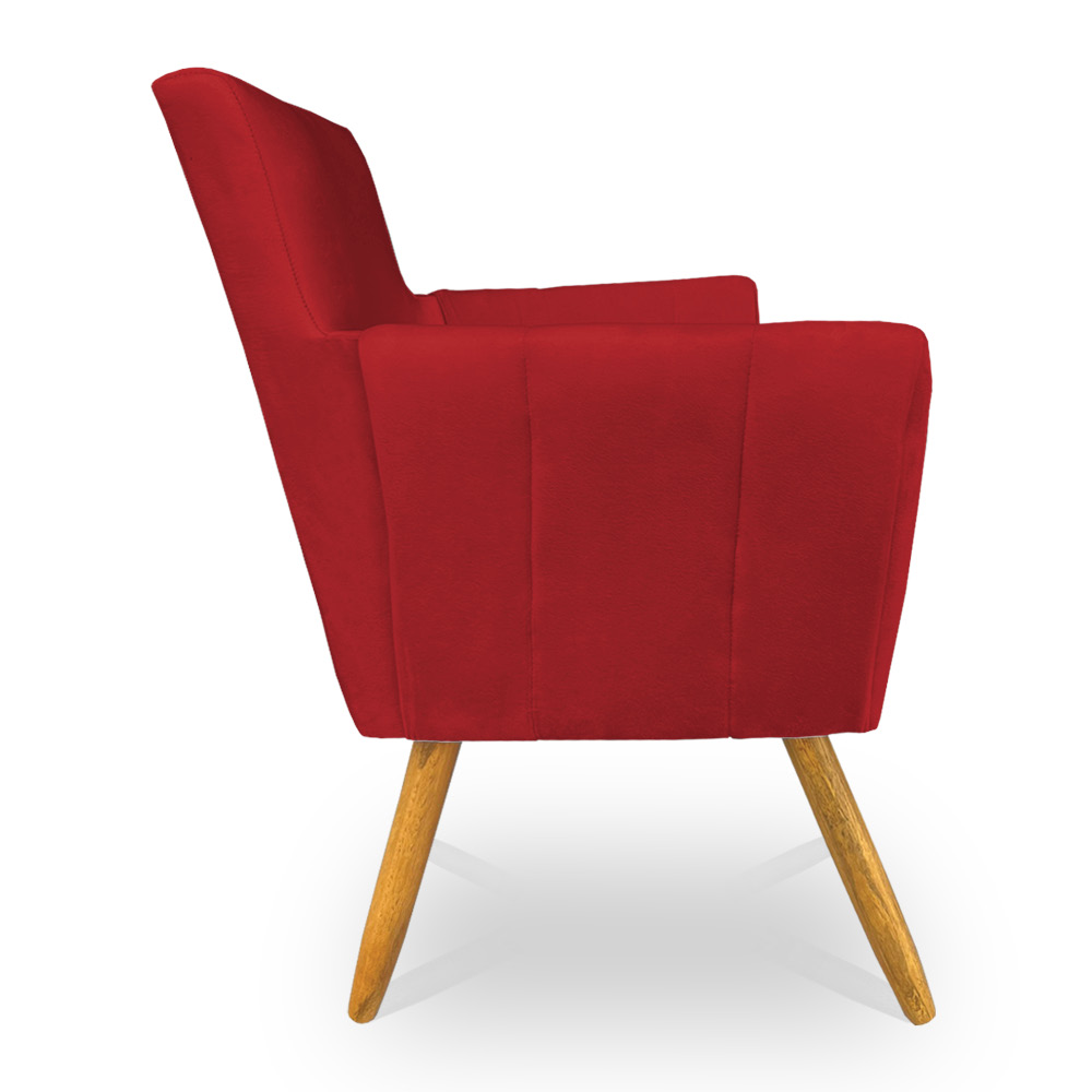 Kit 8 Poltronas Decorativa Leticia Suede Vermelho Pés Palito Castanho - Pallazio