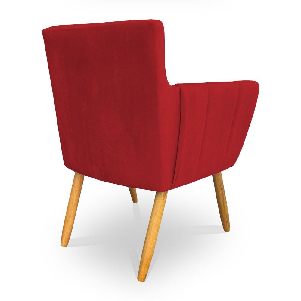 Kit 8 Poltronas Decorativa Leticia Suede Vermelho Pés Palito Castanho - Pallazio