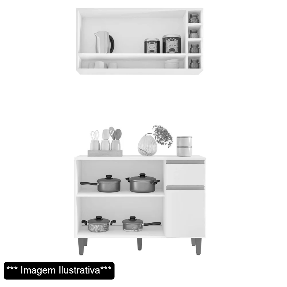 Kit Balcão de Cozinha e Armário Aéreo Elis Preto - Pallazio