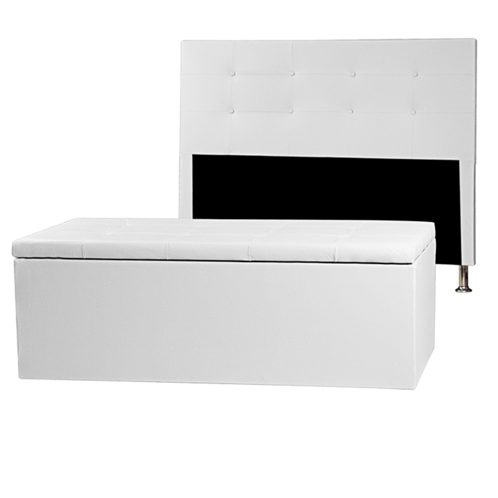 Kit Cabeceira e Calçadeira Baú Casal 1,40m Berlim Corano Branco - Pallazio