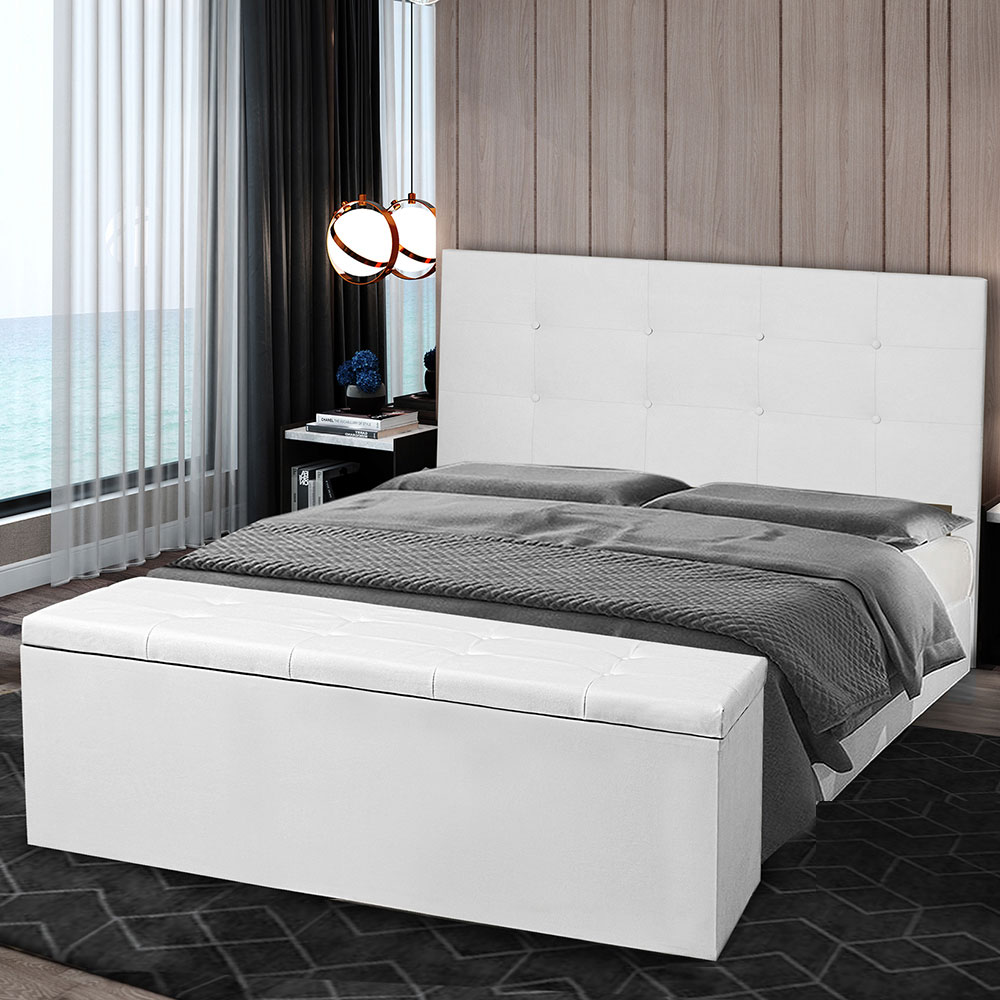 Kit Cabeceira e Calçadeira Baú Casal 1,40m Berlim Corano Branco - Pallazio