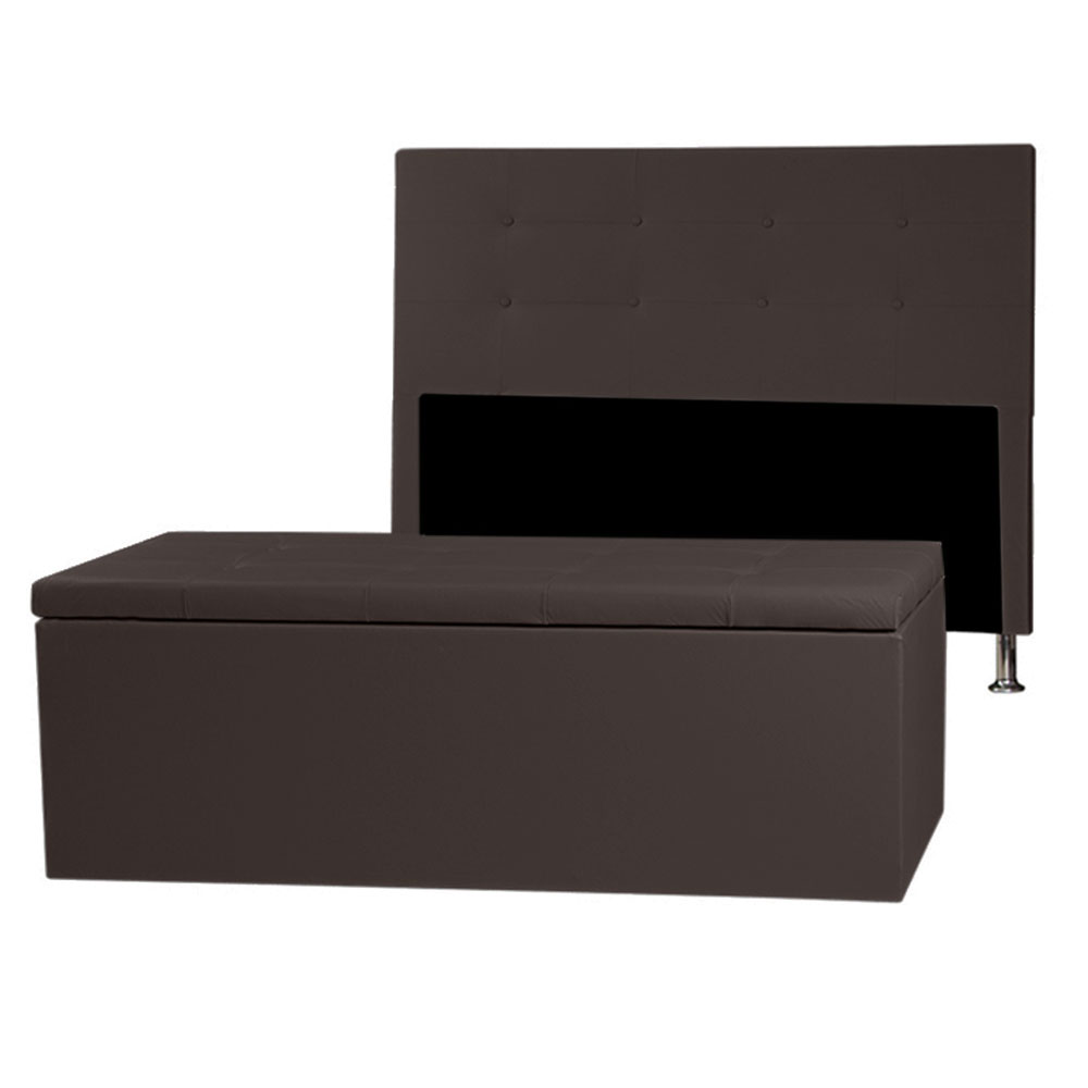 Kit Cabeceira e Calçadeira Baú Casal 1,40m Berlim Corano Marrom - Pallazio