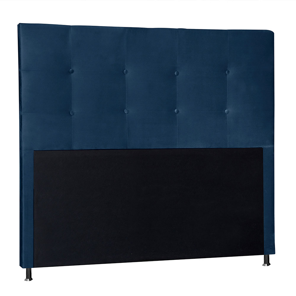 Kit Cabeceira e Calçadeira Baú Casal 1,40m Berlim Suede Azul Marinho - Pallazio