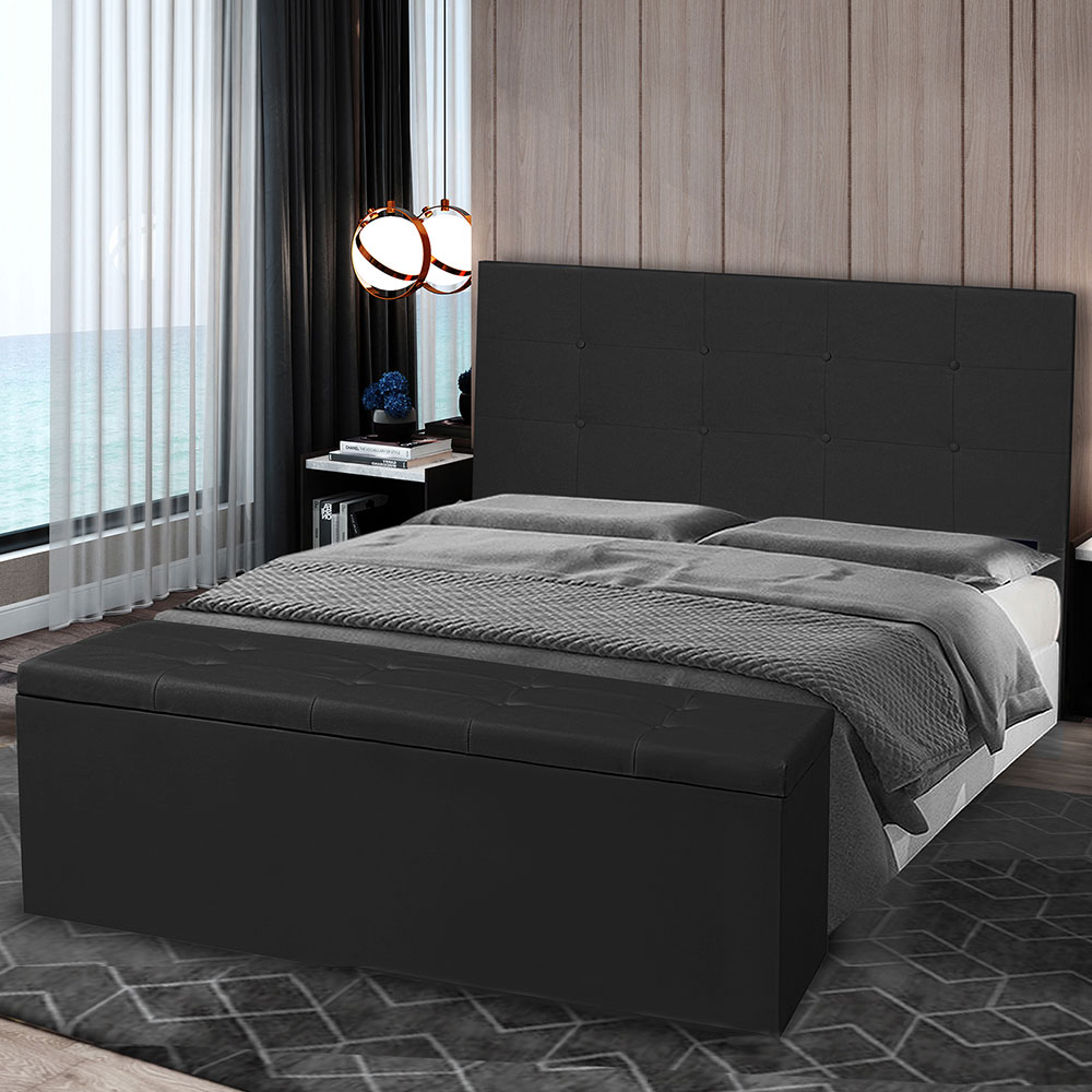 Kit Cabeceira e Calçadeira Baú Casal 1,40m Berlim Suede Preto - Pallazio