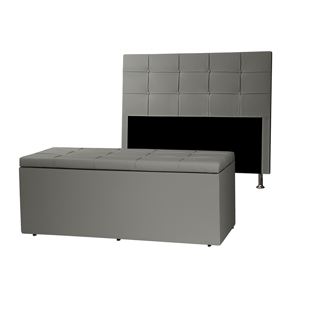 Kit Cabeceira e Calçadeira Baú Casal 1,40m Roma Corano Cinza - Pallazio