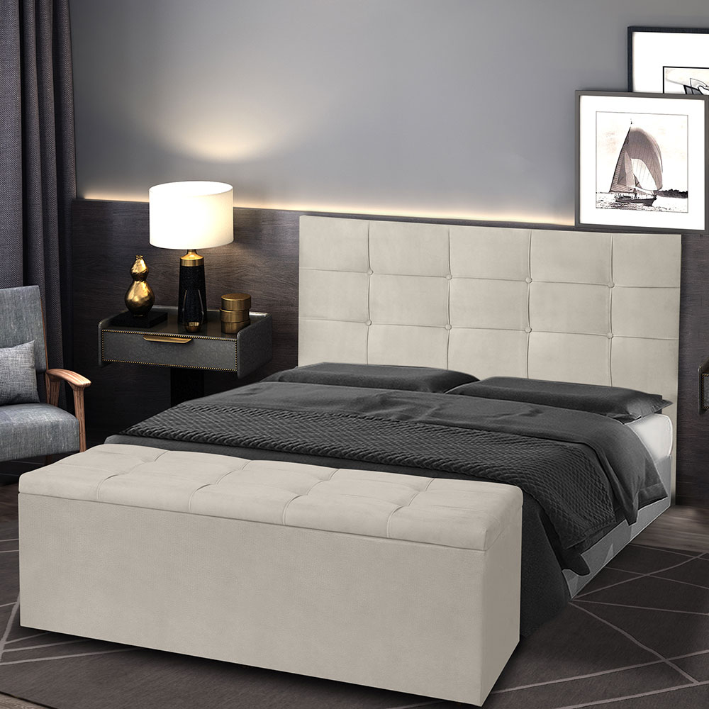 Kit Cabeceira e Calçadeira Baú Casal 1,40m Roma Suede - Pallazio
