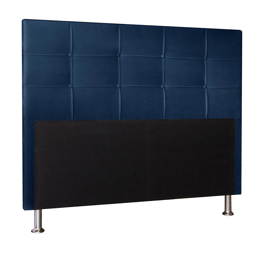 Kit Cabeceira e Calçadeira Baú Casal 1,40m Roma Suede Azul Marinho - Pallazio