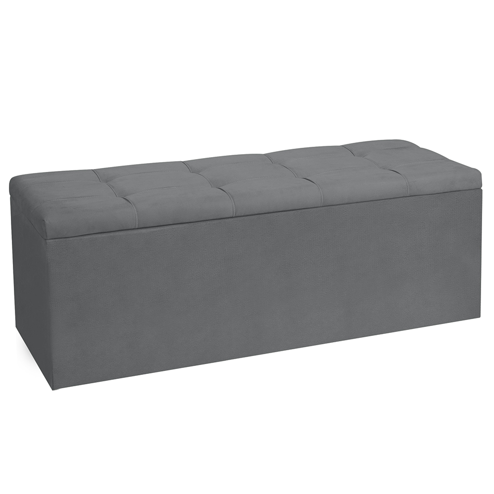 Kit Cabeceira e Calçadeira Baú Casal 1,40m Roma Suede Cinza - Pallazio