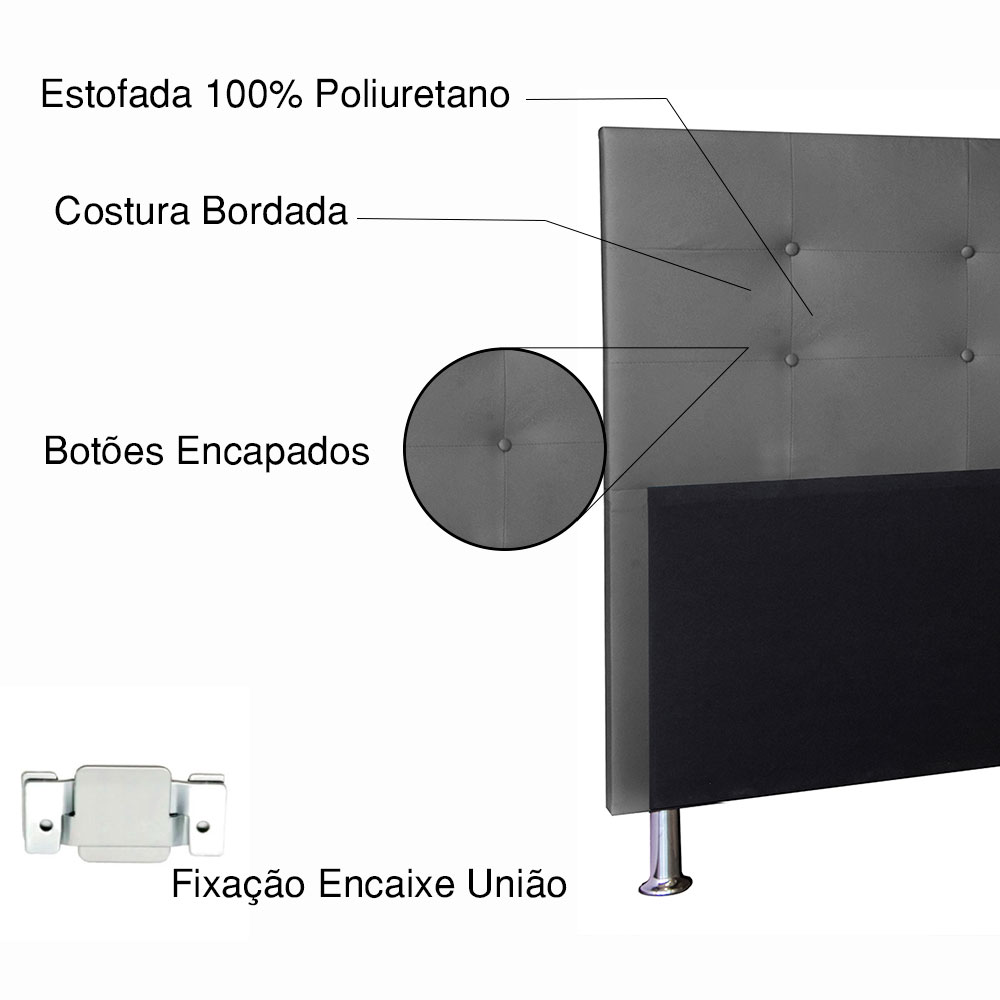 Kit Cabeceira e Calçadeira Baú King 1,95m Berlim Corano Cinza - Pallazio