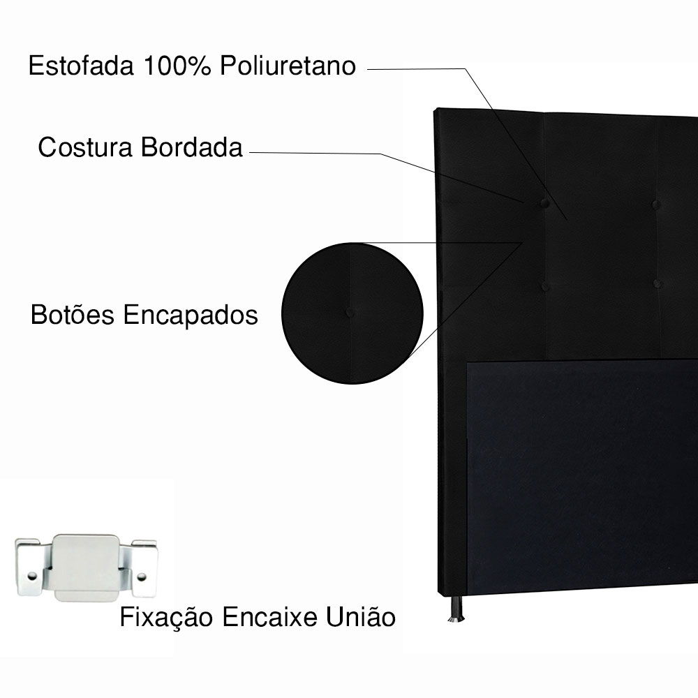 Kit Cabeceira e Calçadeira Baú King 1,95m Berlim Corano Preto - Pallazio