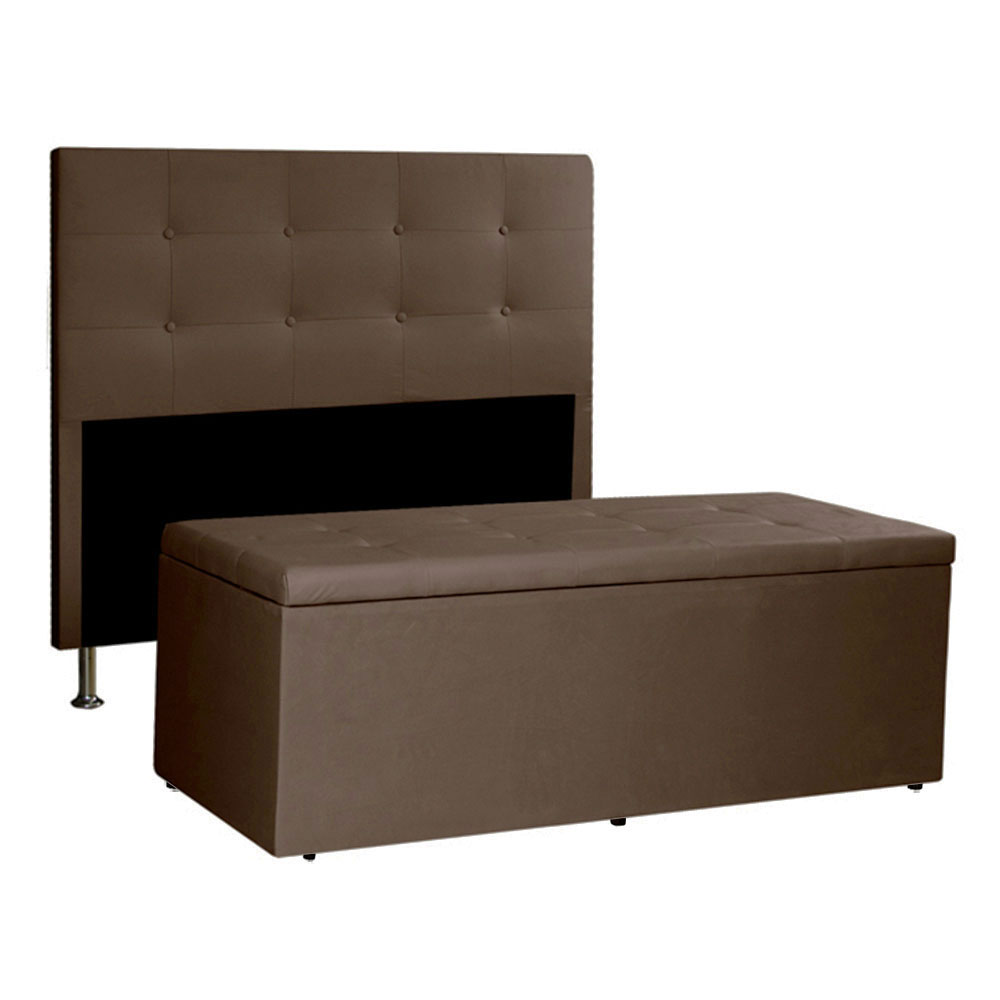 Kit Cabeceira e Calçadeira Baú King 1,95m Berlim Suede Marrom - Pallazio