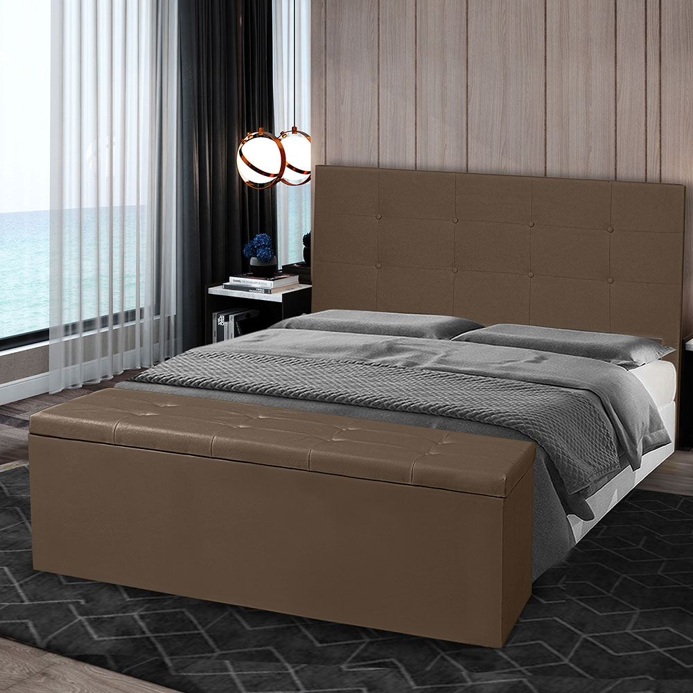 Kit Cabeceira e Calçadeira Baú King 1,95m Berlim Suede Marrom - Pallazio