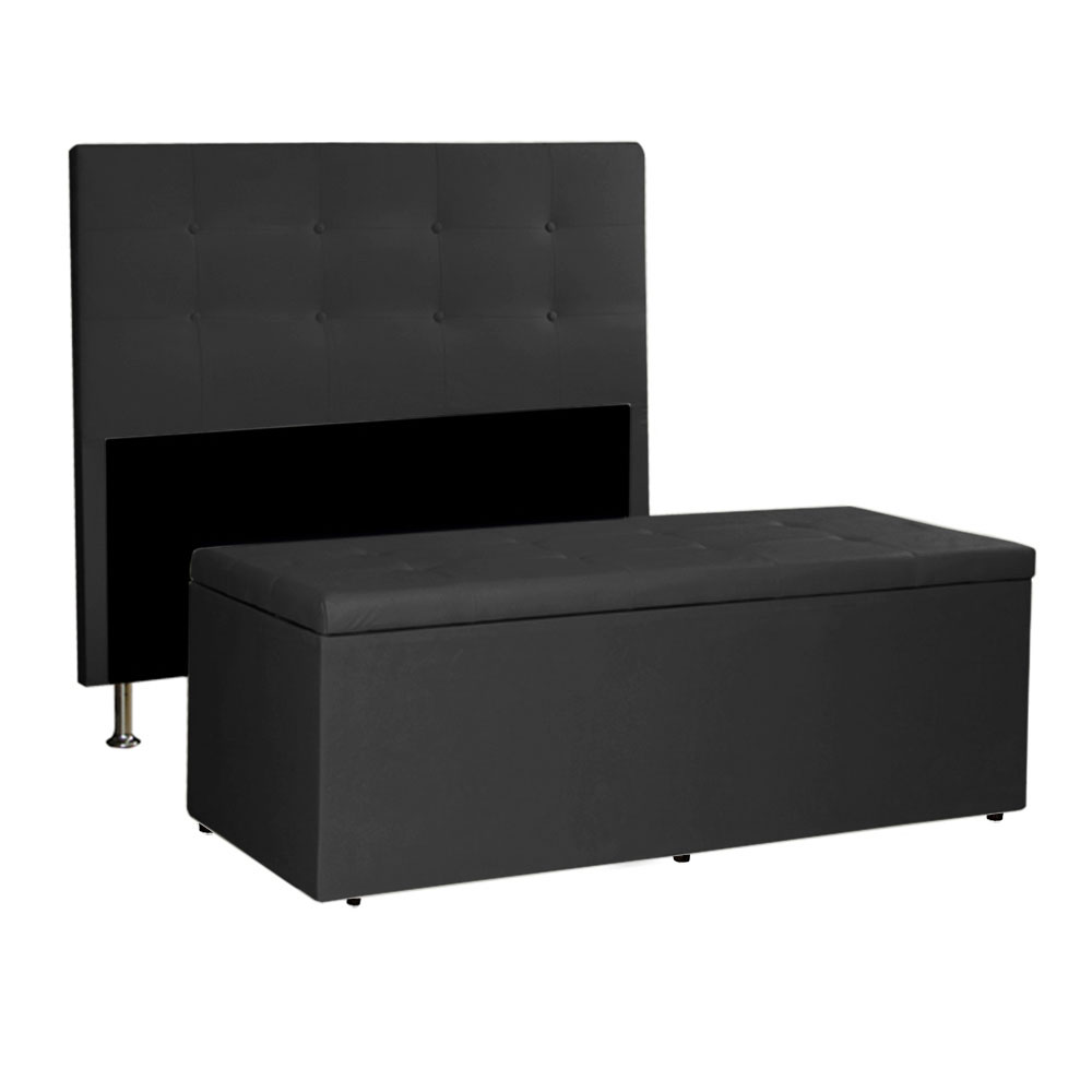 Kit Cabeceira e Calçadeira Baú King 1,95m Berlim Suede Preto - Pallazio