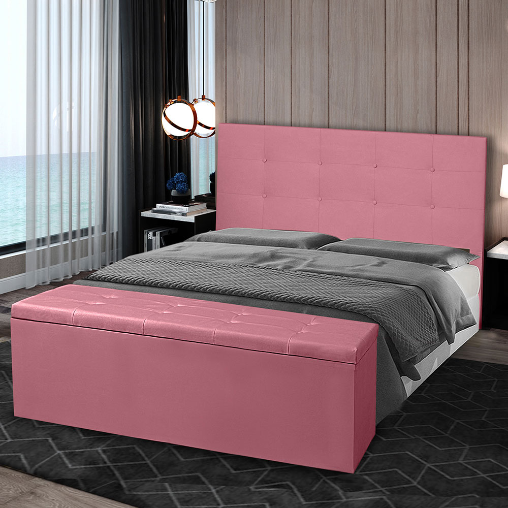Kit Cabeceira e Calçadeira Baú King 1,95m Berlim Suede Rosa - Pallazio