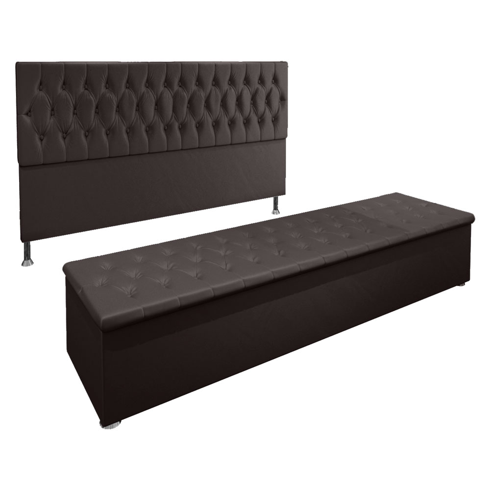 Kit Cabeceira e Calçadeira Baú King 1,95m Madrid Suede Marrom - Pallazio