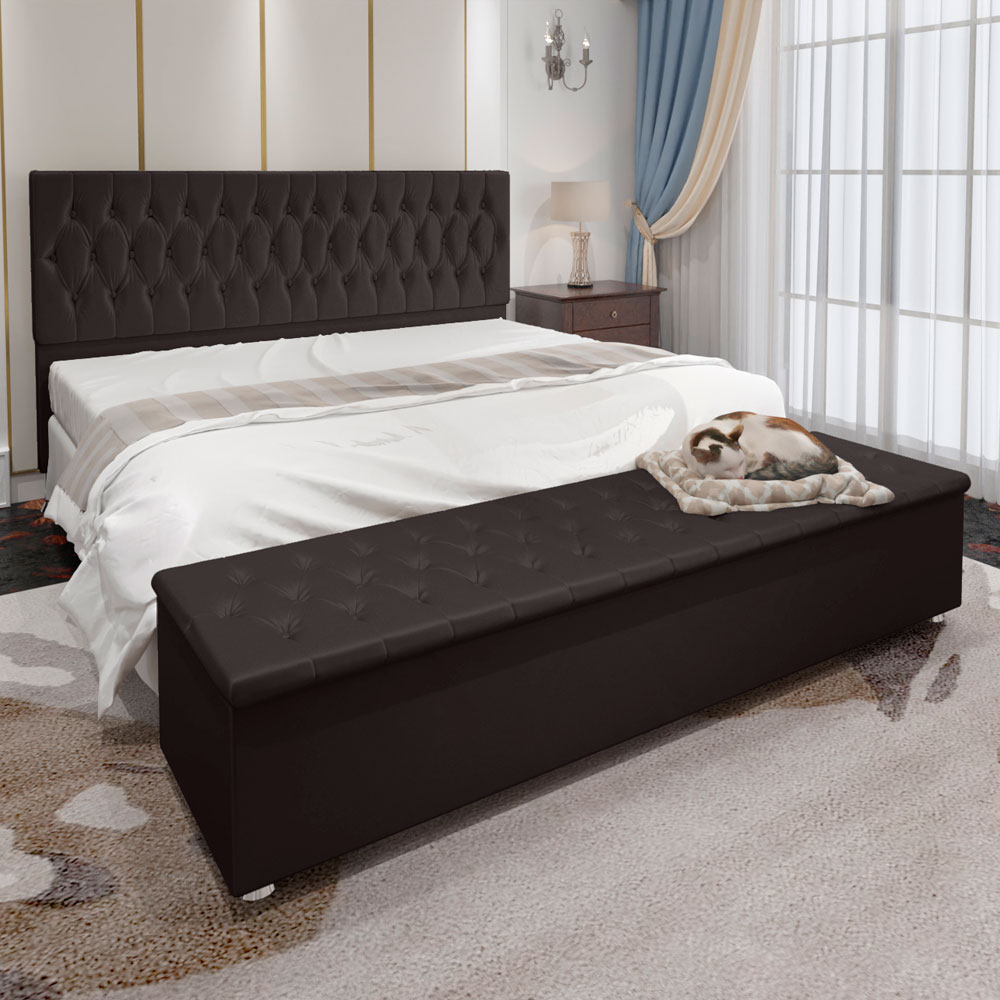 Kit Cabeceira e Calçadeira Baú King 1,95m Madrid Suede Marrom - Pallazio