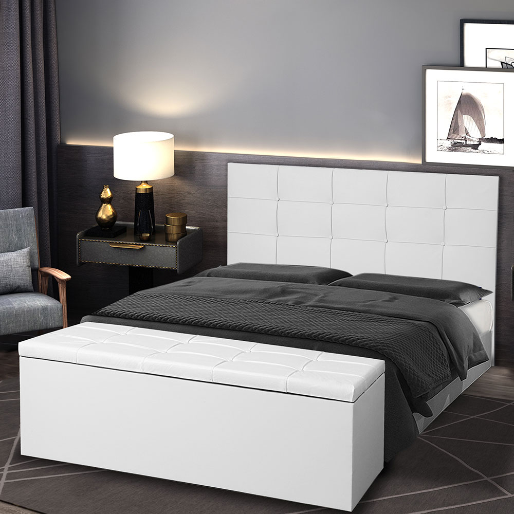 Kit Cabeceira e Calçadeira Baú King 1,95m Roma Corano Branco - Pallazio