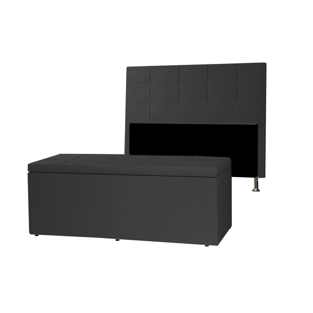 Kit Cabeceira e Calçadeira Baú King 1,95m Roma Corano Preto - Pallazio