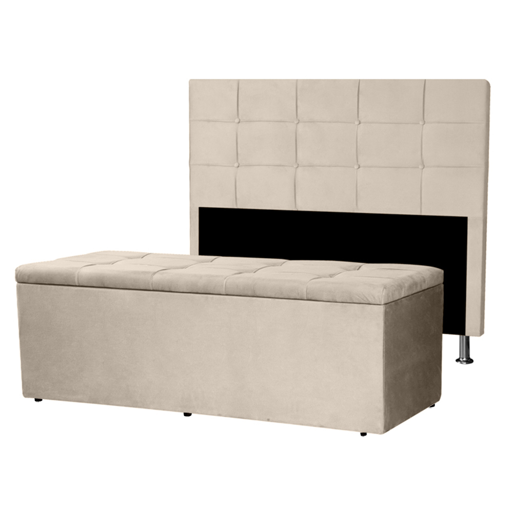Kit Cabeceira e Calçadeira Baú King 1,95m Roma Suede - Pallazio