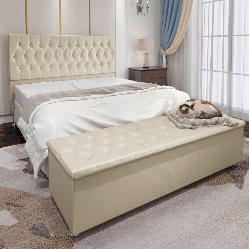 Kit Cabeceira e Calçadeira Baú Queen 1,60m Madrid Suede Bege - Pallazio