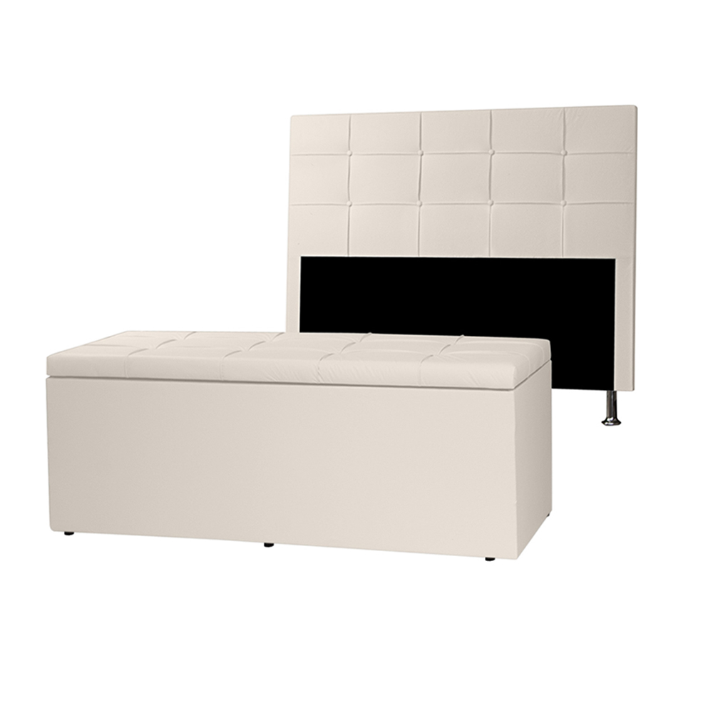 Kit Cabeceira e Calçadeira Baú Queen 1,60m Roma Corano Bege - Pallazio