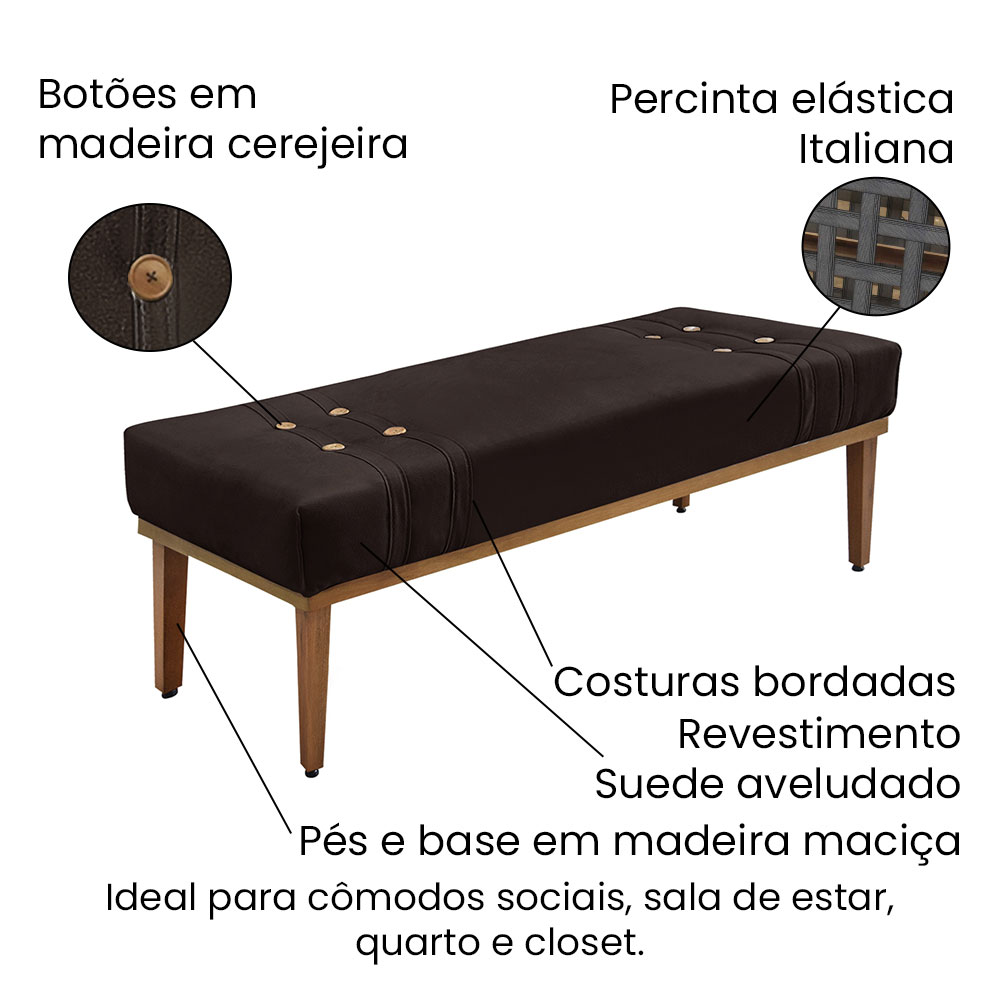 Kit Cabeceira e Calçadeira Recamier Casal 1,40m Gênova Suede Marrom Café - Pallazio