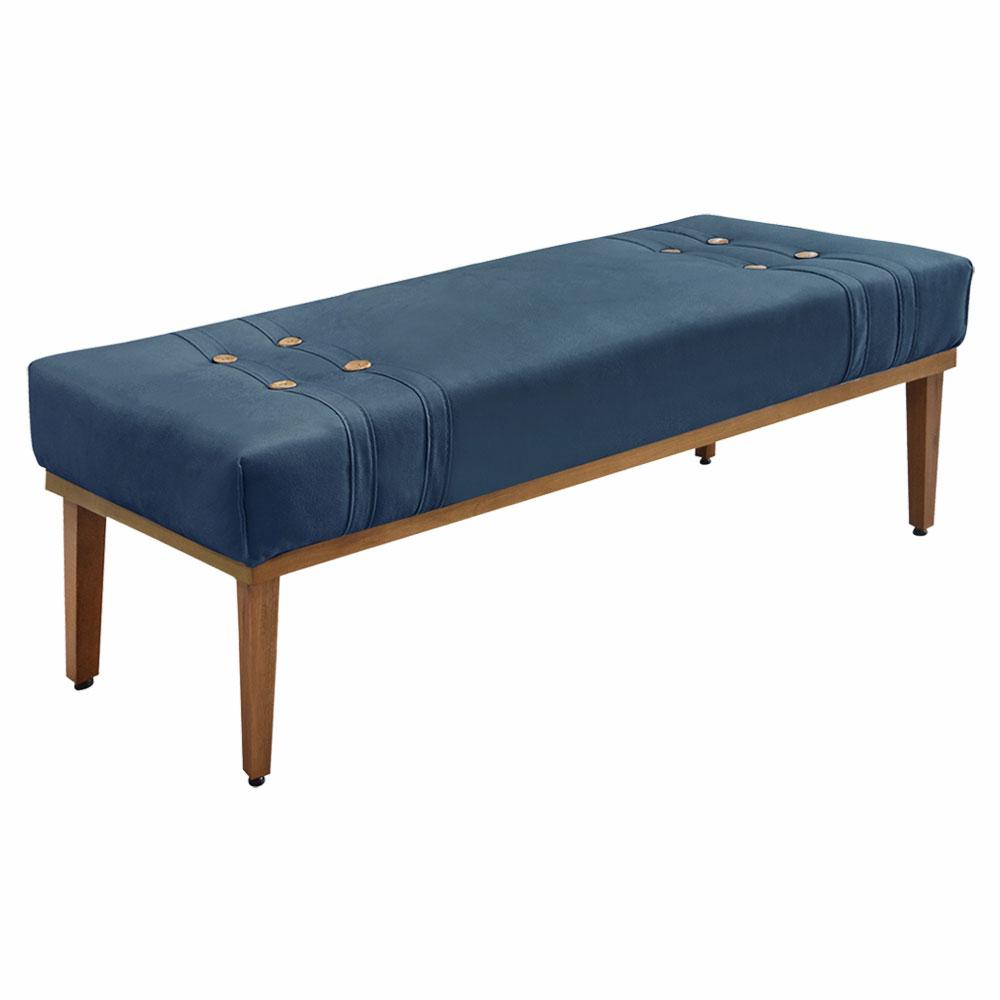 Kit Cabeceira e Calçadeira Recamier Casal 1,40m Gênova Veludo Azul Marinho - Pallazio
