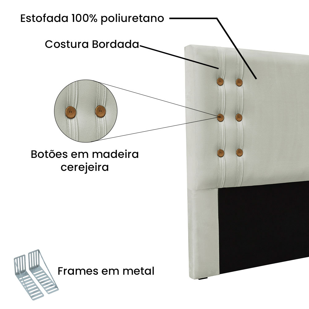 Kit Cabeceira e Calçadeira Recamier Casal 1,40m Gênova Veludo Cinza Prata - Pallazio
