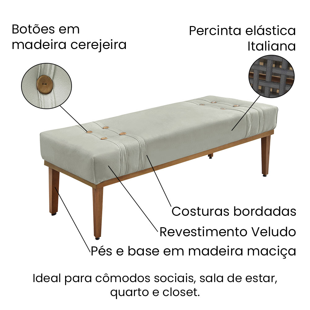 Kit Cabeceira e Calçadeira Recamier Casal 1,40m Gênova Veludo Cinza Prata - Pallazio
