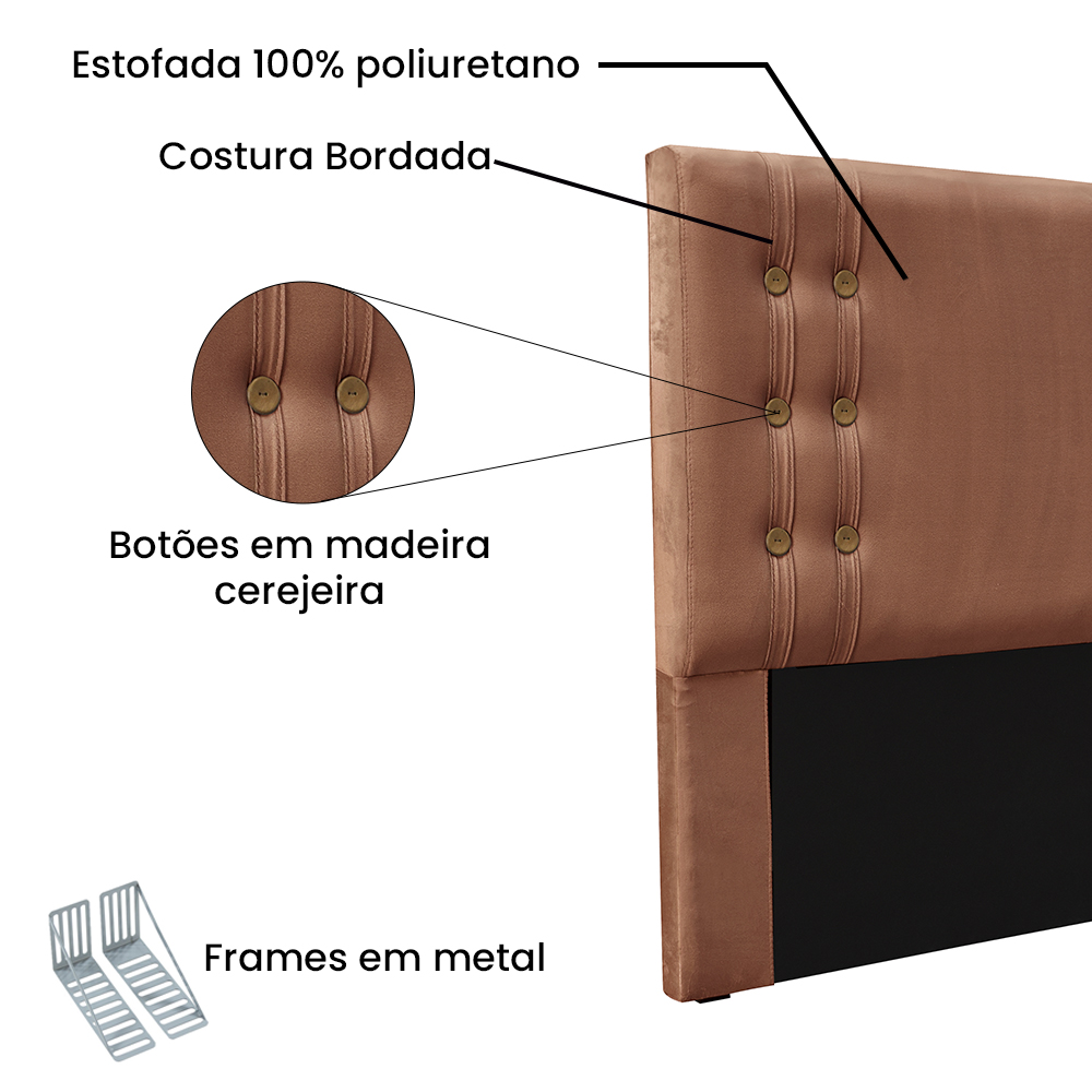 Kit Cabeceira e Calçadeira Recamier Casal 1,40m Gênova Veludo Cobre - Pallazio