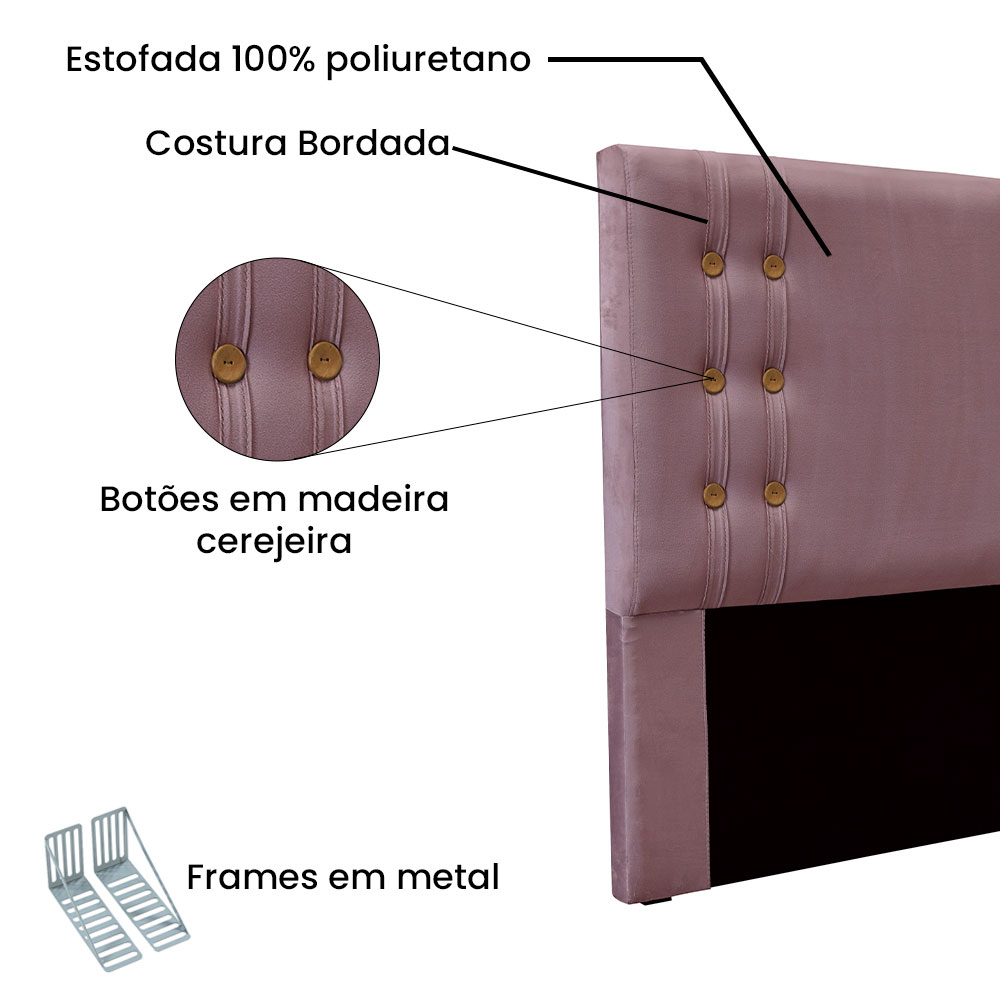 Kit Cabeceira e Calçadeira Recamier Casal 1,40m Gênova Veludo Uva - Pallazio