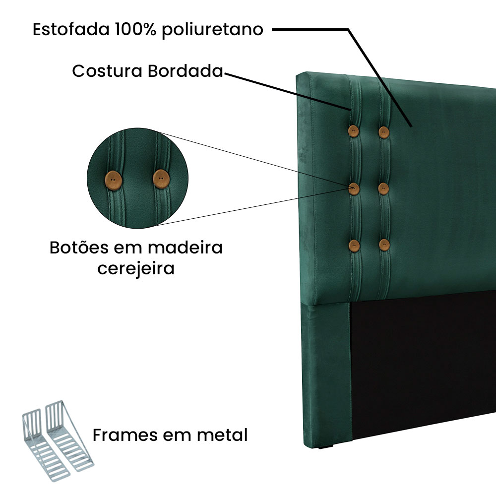 Kit Cabeceira e Calçadeira Recamier Casal 1,40m Gênova Veludo Verde Floresta - Pallazio
