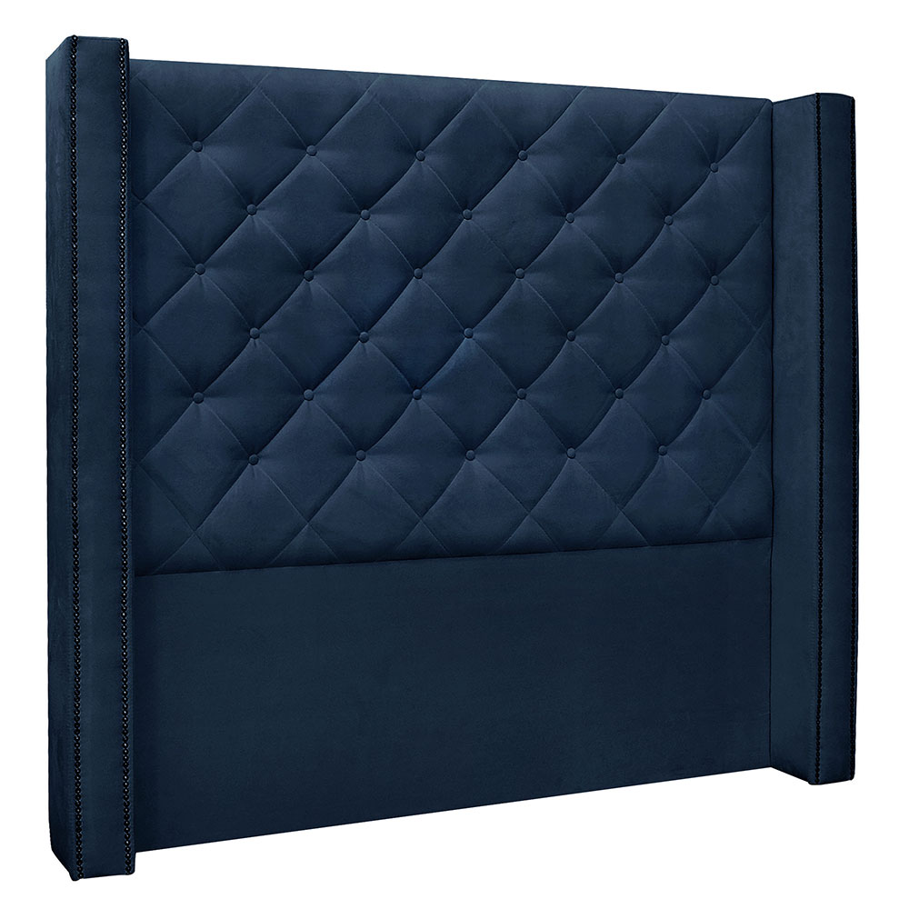 Kit Cabeceira e Calçadeira Recamier Casal 1,40m Vicenza Suede Azul Marinho - Pallazio