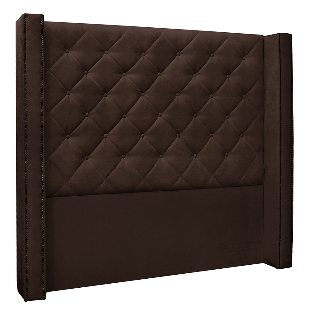 Kit Cabeceira e Calçadeira Recamier Casal 1,40m Vicenza Suede Marrom Café - Pallazio