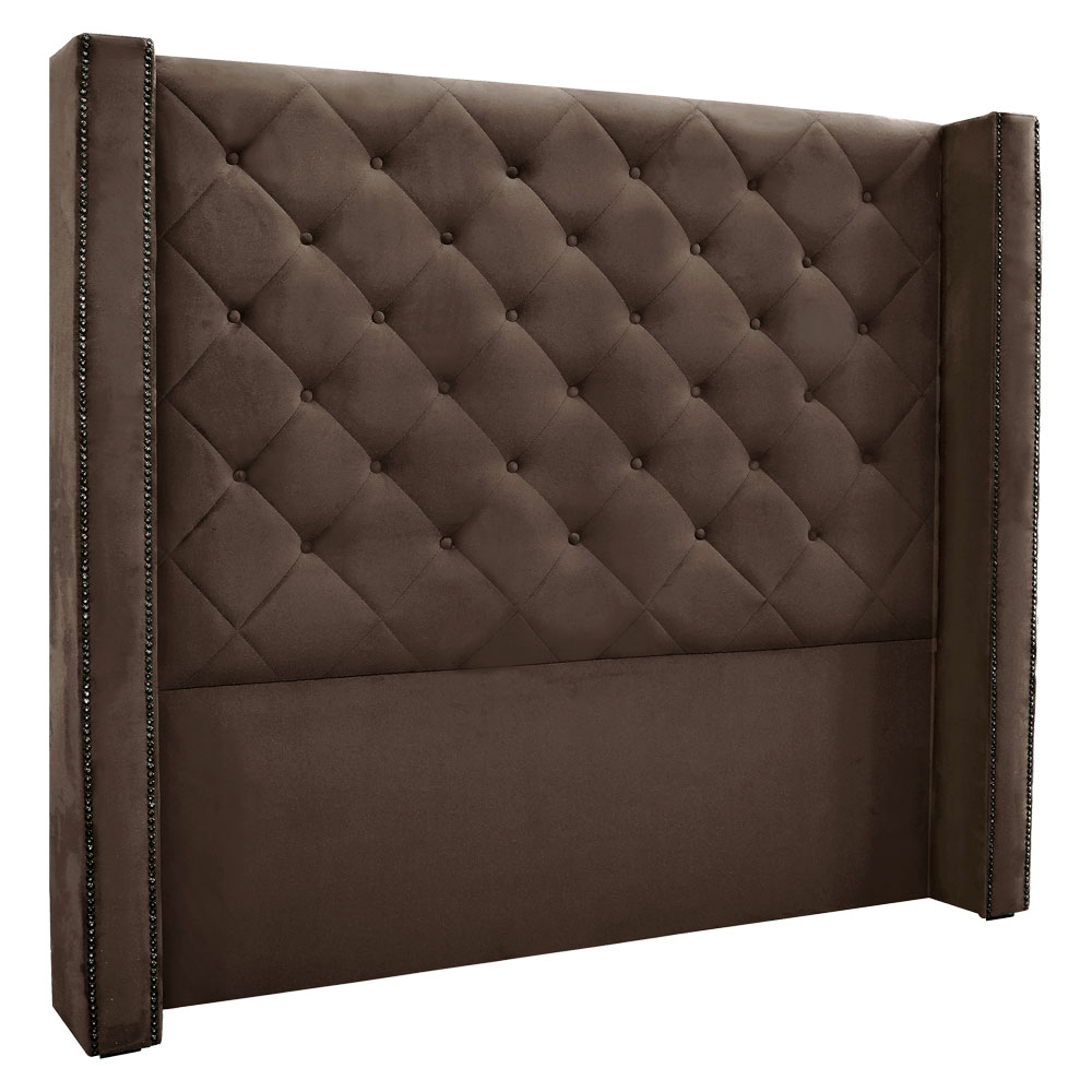 Kit Cabeceira e Calçadeira Recamier Casal 1,40m Vicenza Veludo Marrom - Pallazio