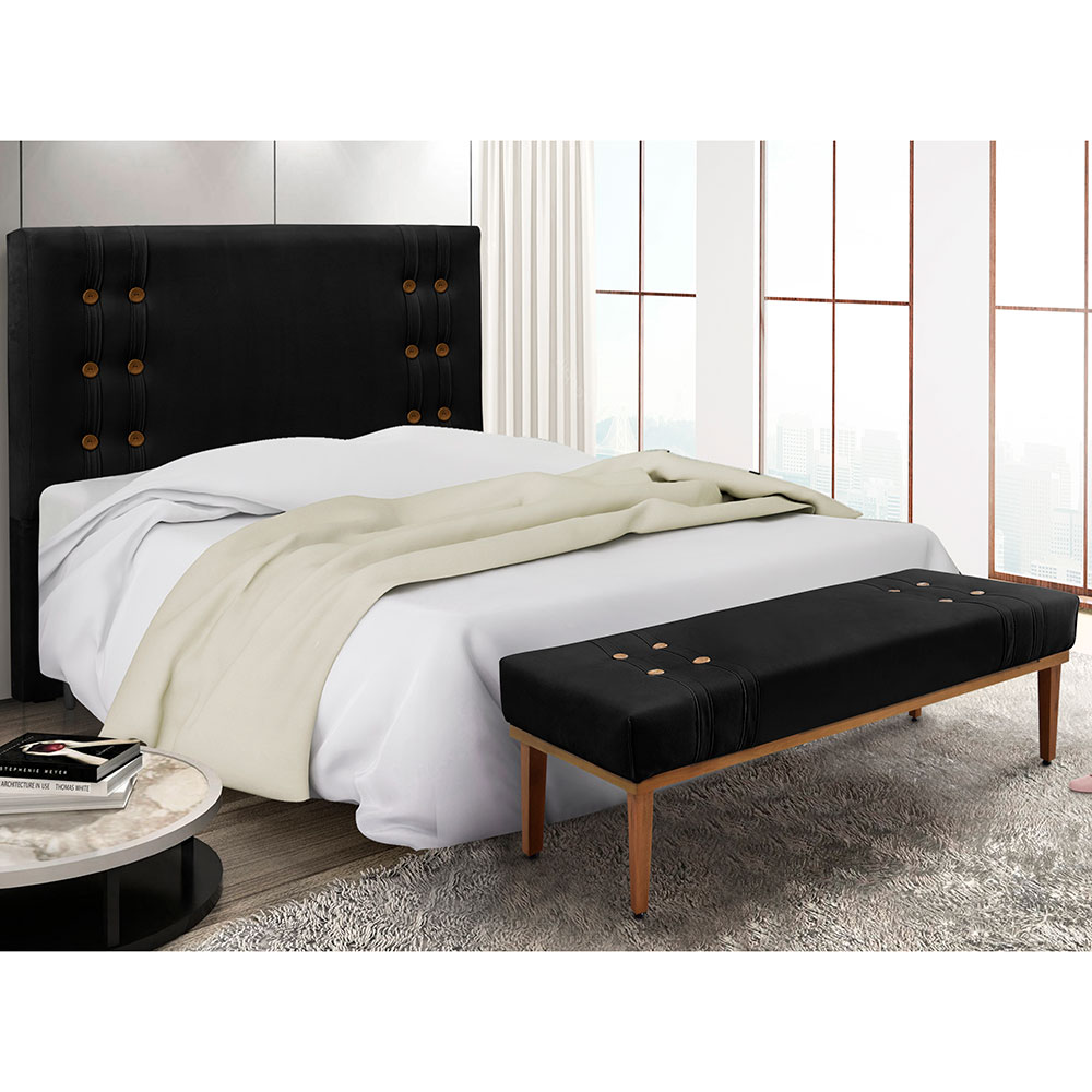 Kit Cabeceira e Calçadeira Recamier King 1,95m Gênova Suede Preto - Pallazio